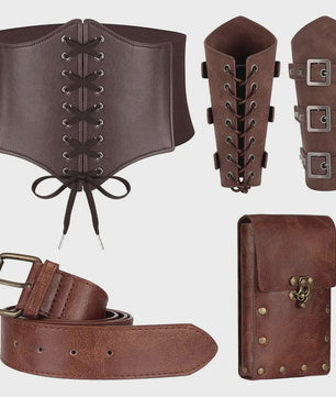 Middeleeuwse Renaissance Kostuum Set: Corset, Riem, Portemonnee & Accessoires