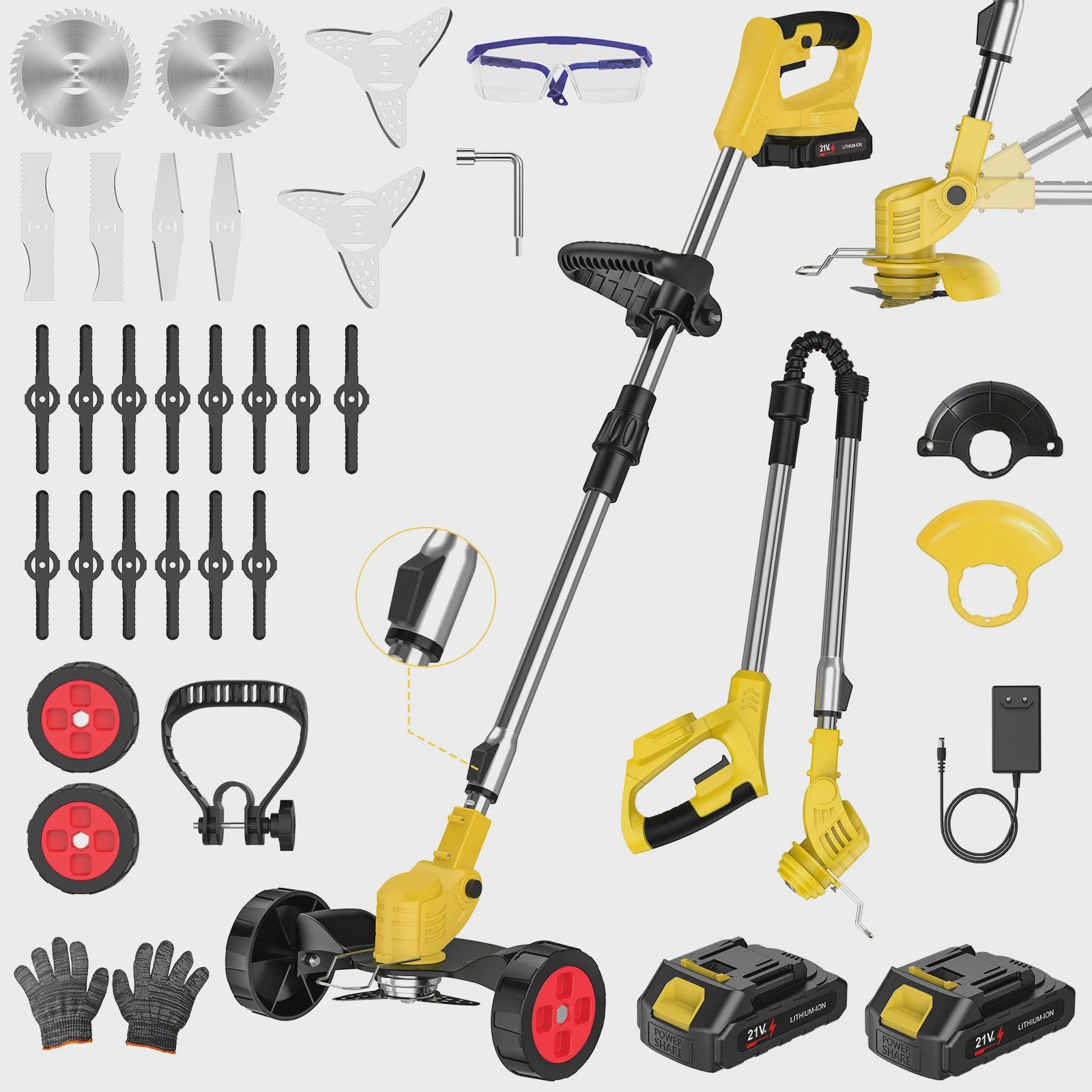 Accu Grastrimmer met Wielen - 3-in-1 Bosmaaier & Kantensnijder - 21V