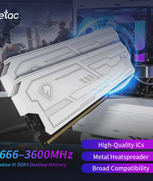 Netac Shadow III DDR4 RAM Geheugen - 3200MHz/3600MHz - Desktop UDIMM met Metalen Heatsink