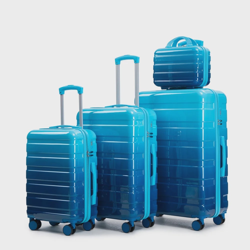 4-delige PC Hard Shell Koffer Set met Gradient Strepen en Cijferslot - Spinner Trolley Bagage