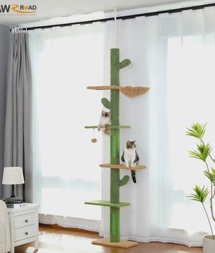 Cactus Kattenboom 5-Tier Vloer tot Plafond Klimpaal met Hangmat & Krabpaal