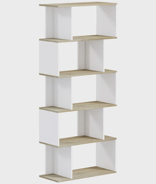 HOMCOM Scandinavische Boekenkast met 5 Vakken - Wit & Houtkleur
