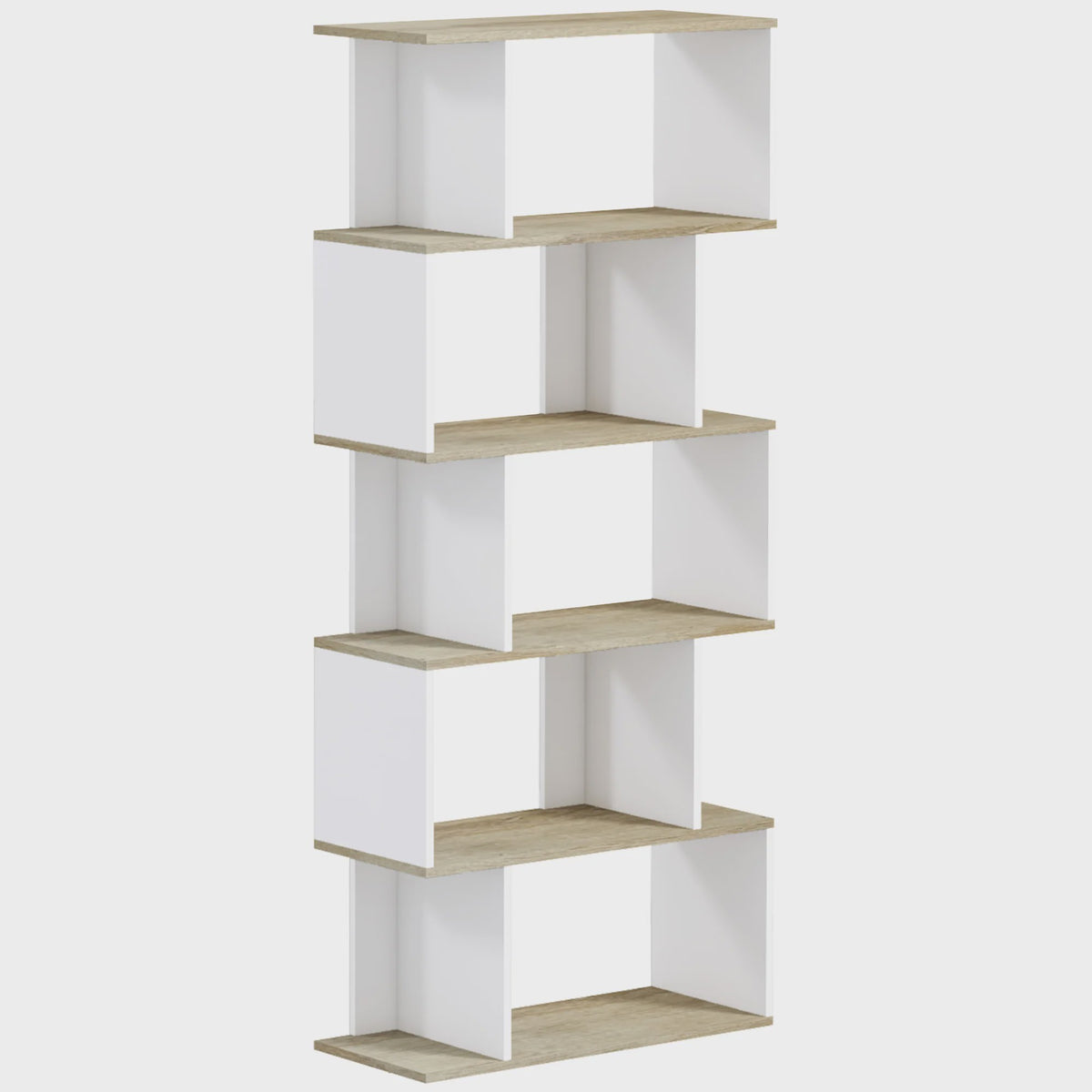 HOMCOM Scandinavische Boekenkast met 5 Vakken - Wit & Houtkleur