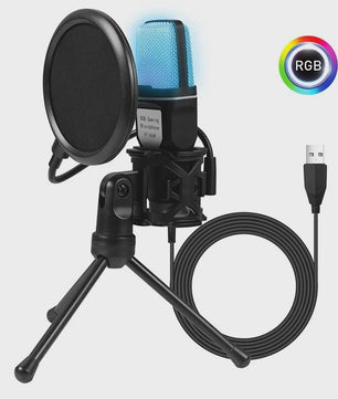 Professionele USB Condensator Microfoon voor Gaming, Streaming & Podcast - Met RGB Verlichting
