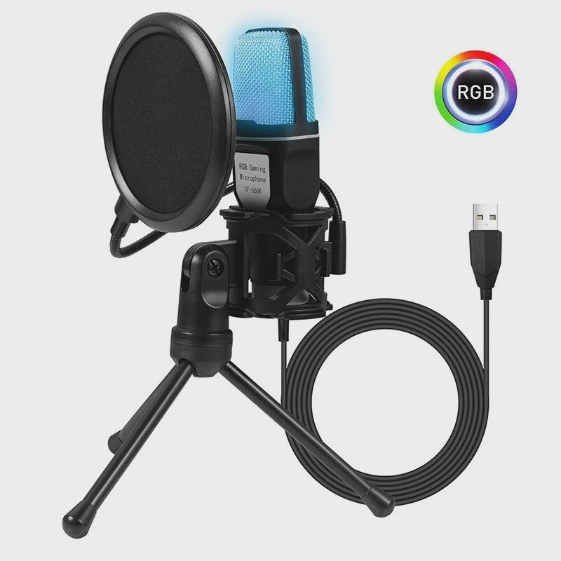 Professionele USB Condensator Microfoon voor Gaming, Streaming & Podcast - Met RGB Verlichting