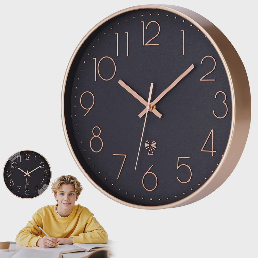 Stille Wandklok 30cm met Radiobesturing - Automatische Tijdinstelling - PVC Frame & HD Glas