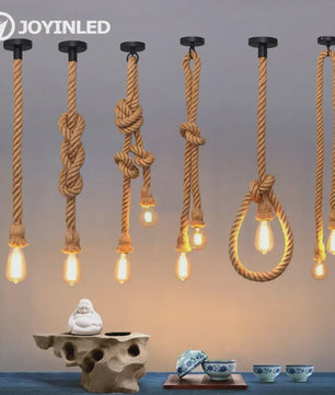 Industriële Vintage Houten Touw Hanglamp E27 - Sfeervolle Verlichting voor Loft, Woonkamer & Bar