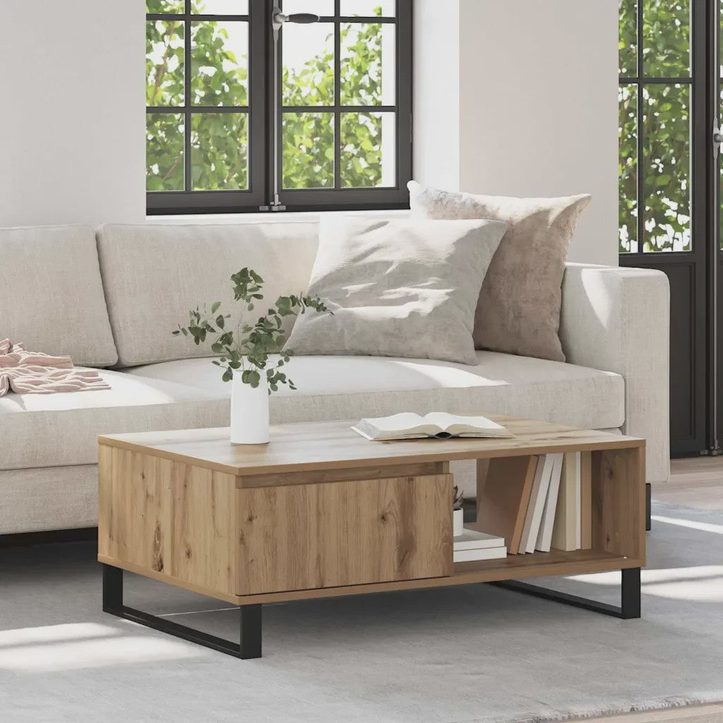 Handgemaakte Eiken Salontafel 90x60x35 cm - Modern Design met Opbergruimte