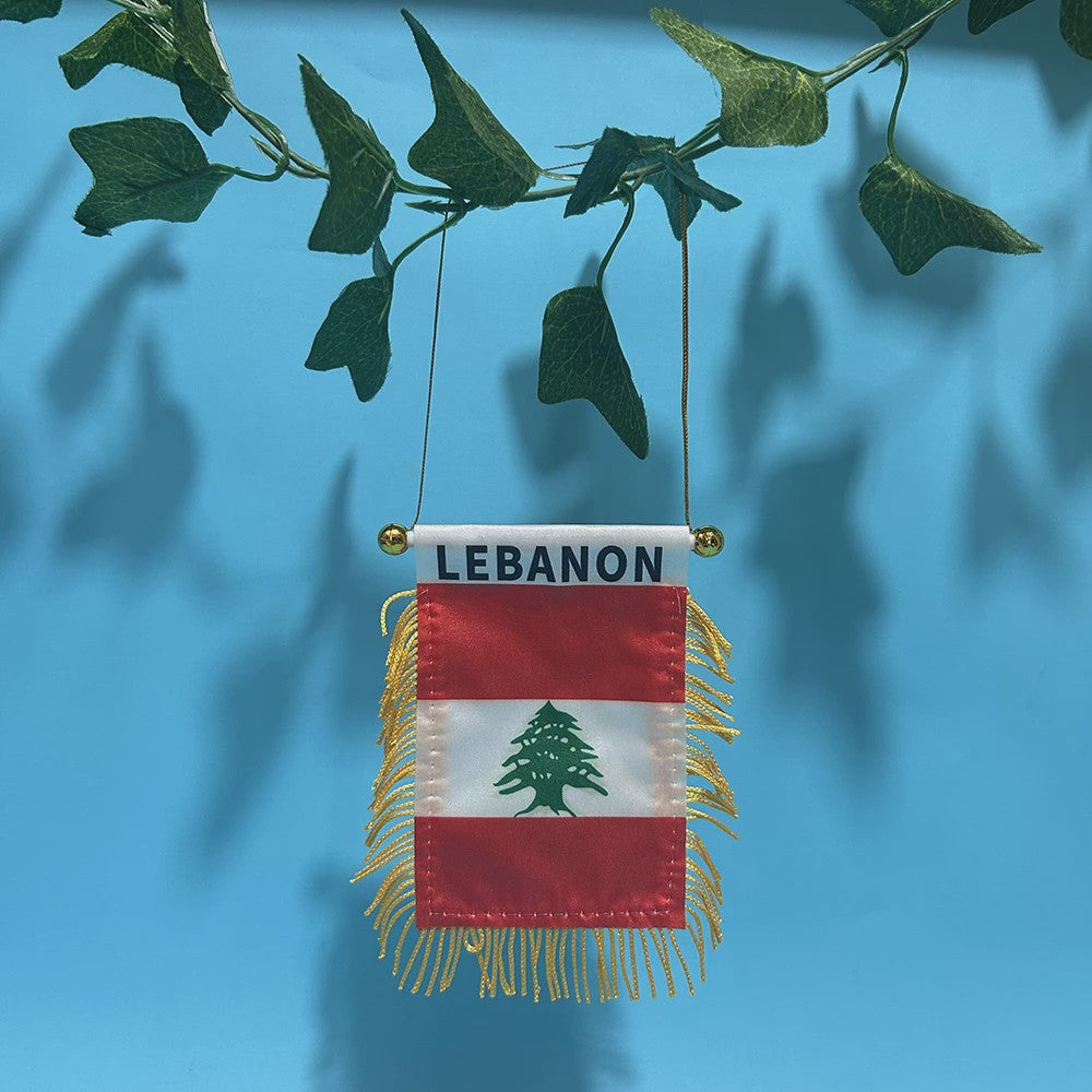 Libanon Vlag voor Autoraam - 8x12cm Polyester Dubbelzijdig Bedrukt Mini Vlaggetje