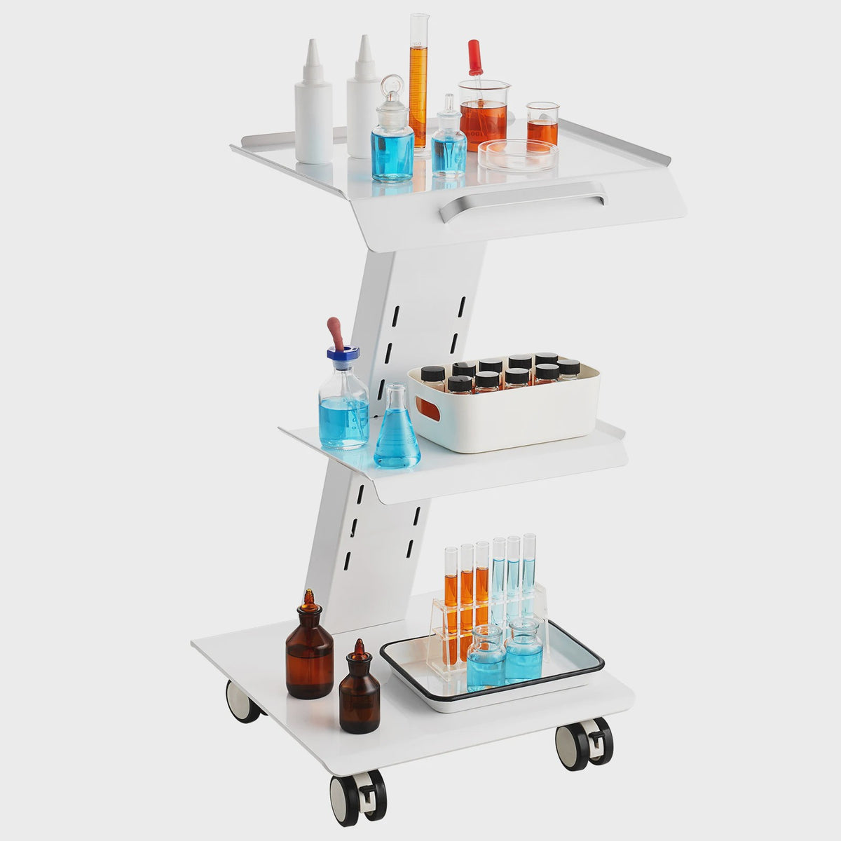 3-Laags Metalen Laboratorium Trolley - Mobiele Werkwagen met 100kg Draagvermogen