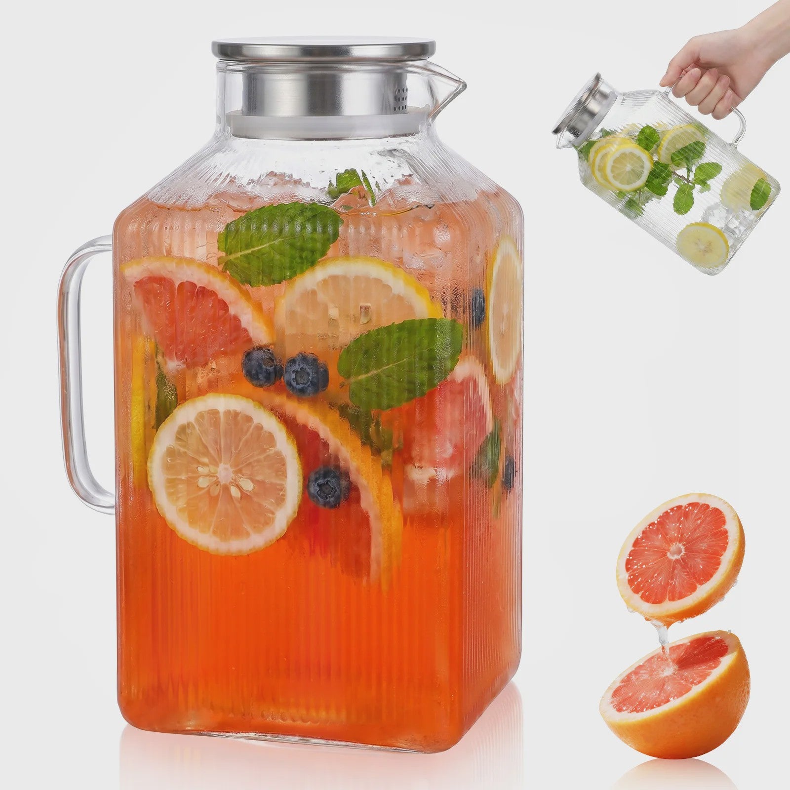 Glazen Kan 3.8L met Deksel & Borstel - Hittebestendig Borosilicaatglas voor Warme & Koude Dranken