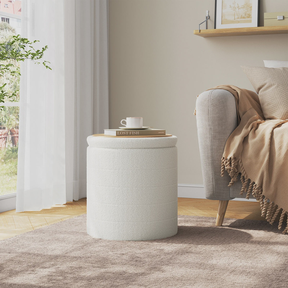 WOLTU Opvouwbare Opbergkruk met Teddy Fleece Bekleding - Ruimtebesparende Voetenbank voor Woonkamer & Slaapkamer