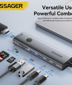 Essager 7-in-1 USB-C Hub: 4K HDMI, 100W PD, USB 3.0 & SD/TF Kaartlezer