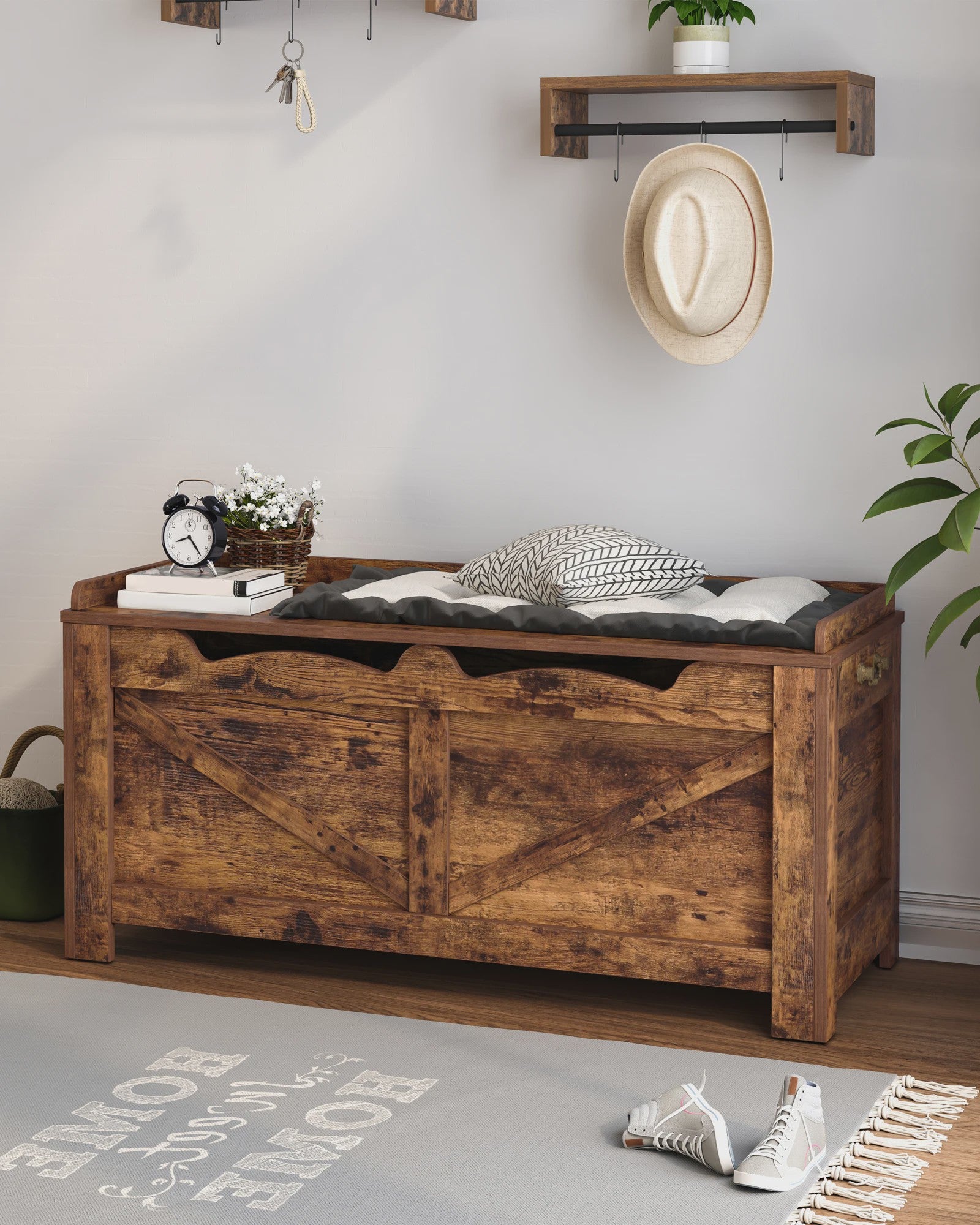 Robuuste Houten Opbergkist met Lift-Top - Landelijk Bruin