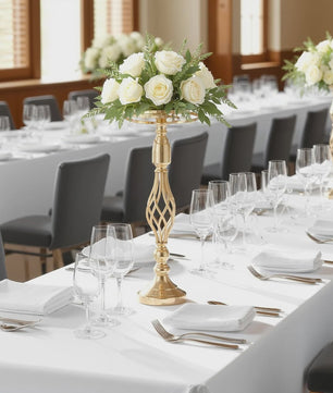 Set van 10 Gouden Metalen Bloemenstandaards - 52 cm Hoog - Stijlvolle Decoratie
