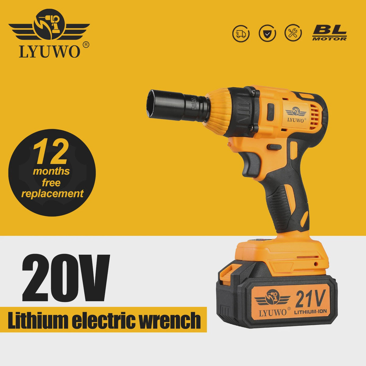 LYUWO Krachtige Brushless Elektrische Sleutel 380NM - Voor Automotive en Zwaar Werk