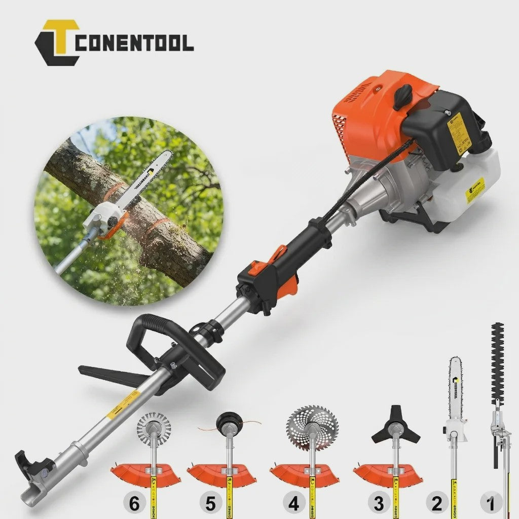 CONENTOOL 6-in-1 Benzine Bosmaaier met Kettingzaag & Heggenschaar - 52cc Krachtig Tuingereedschap