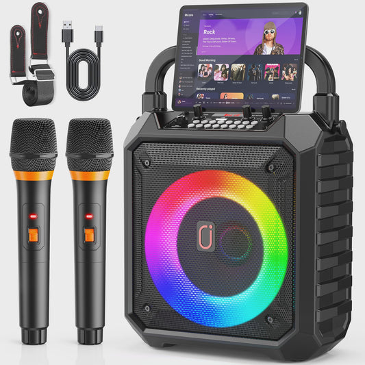 Karaoke Machine met Bluetooth, 2 Microfoons en LED Verlichting - Draagbaar Home Karaoke Systeem