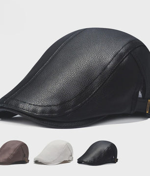 Stijlvolle Leren Baret voor Heren - Imitatie Schapenvacht Pet