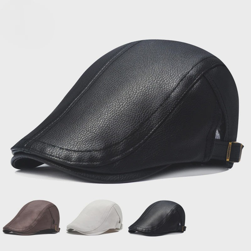 Stijlvolle Leren Baret voor Heren - Imitatie Schapenvacht Pet