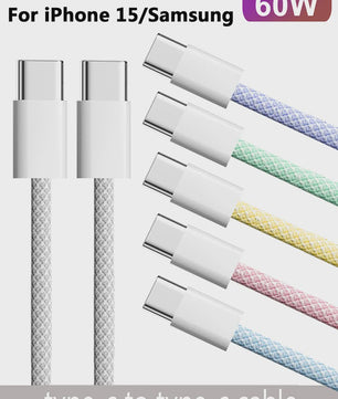 USB-C naar USB-C Kabel - 60W PD Snelladen - Gevlochten Design - Compatibel met iPhone 15, Samsung, Huawei, Xiaomi