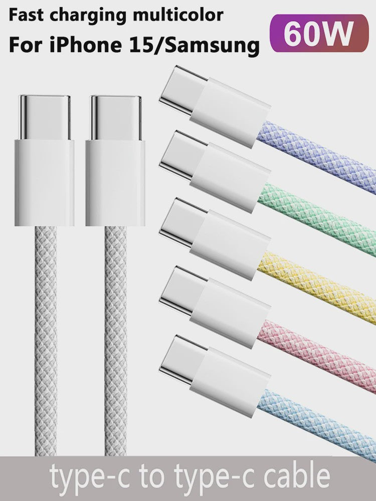 USB-C naar USB-C Kabel - 60W PD Snelladen - Gevlochten Design - Compatibel met iPhone 15, Samsung, Huawei, Xiaomi