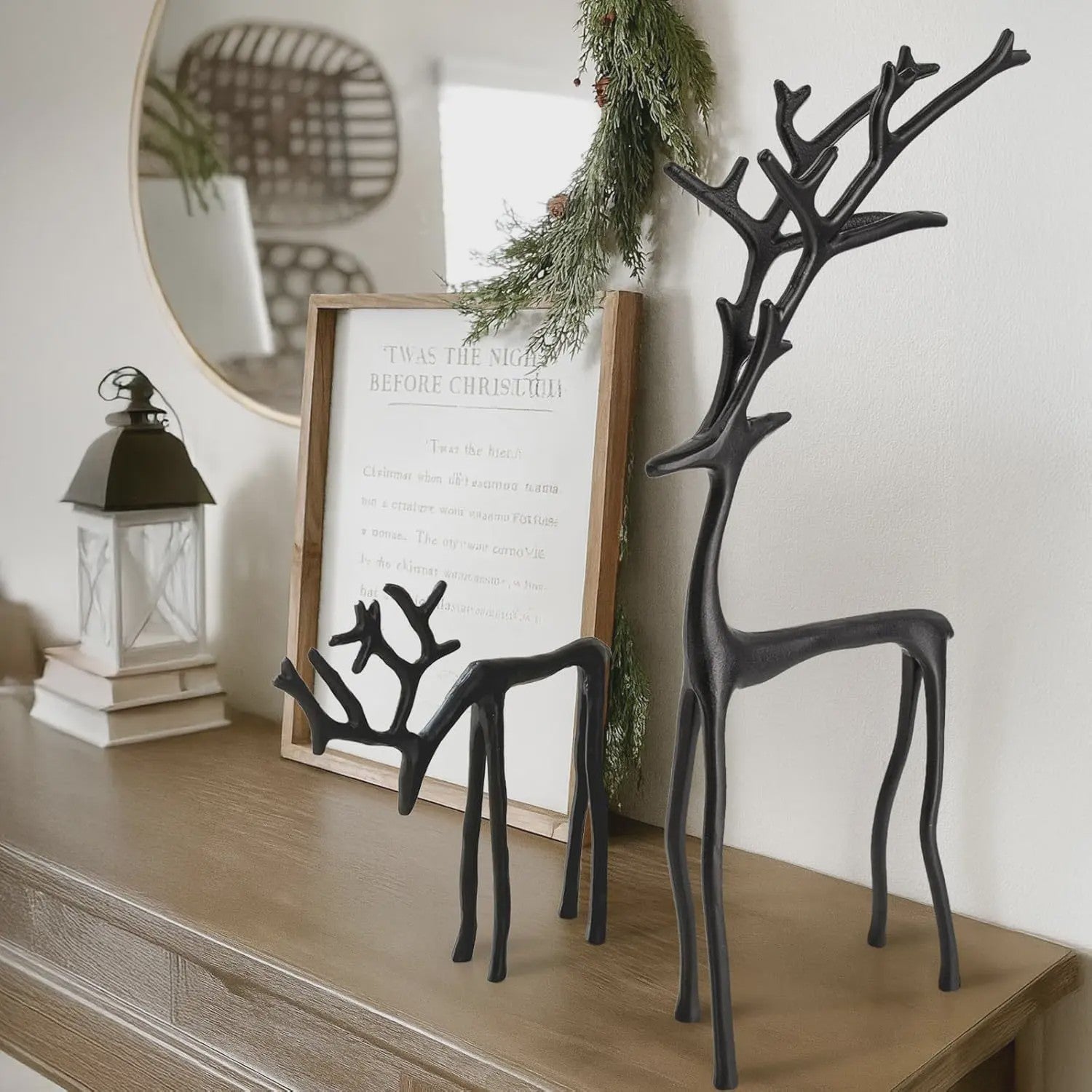 Klassiek Zwart Herten Beeldje - Elegante Kerstboomtopper & Jaarrond Decoratie