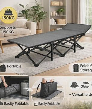 Draagbaar Klapbed: Geen Montage, 150KG Draagkracht, Ergonomisch Comfort, Ruimtebesparend Gastenbed voor Thuis, Kantoor & Camping
