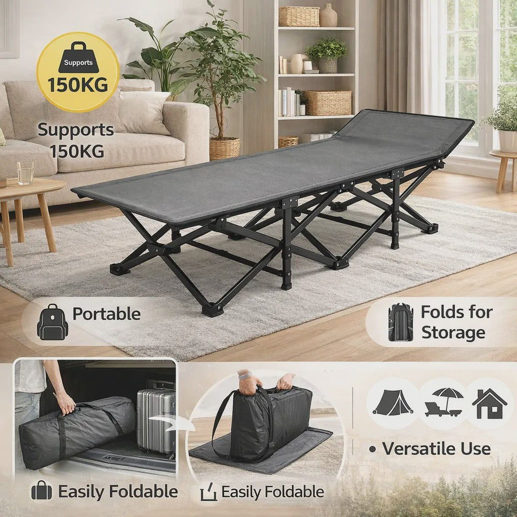 Draagbaar Klapbed: Geen Montage, 150KG Draagkracht, Ergonomisch Comfort, Ruimtebesparend Gastenbed voor Thuis, Kantoor & Camping