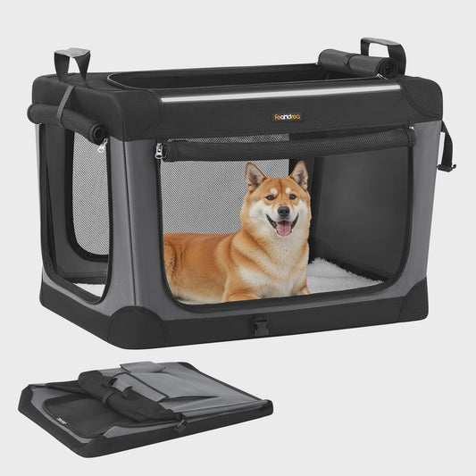 FEANDREA Opvouwbare Honden Transportbox - Oxford Stof, 4 Mesh Deuren, Medium Honden, Zwart
