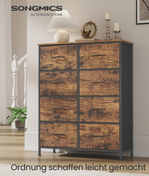 SONGMICS Ladekast met 8 Lades - Stijlvolle Opbergkast in Vintage Hout-Look en Staal