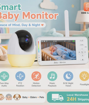 7-inch Babyfoon met Camera: Pan-Tilt-Zoom, Tweeweg Audio, Nachtzicht & Lullabies