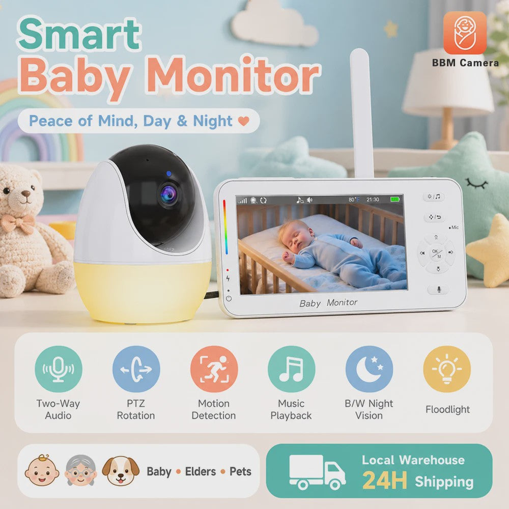 7-inch Babyfoon met Camera: Pan-Tilt-Zoom, Tweeweg Audio, Nachtzicht & Lullabies