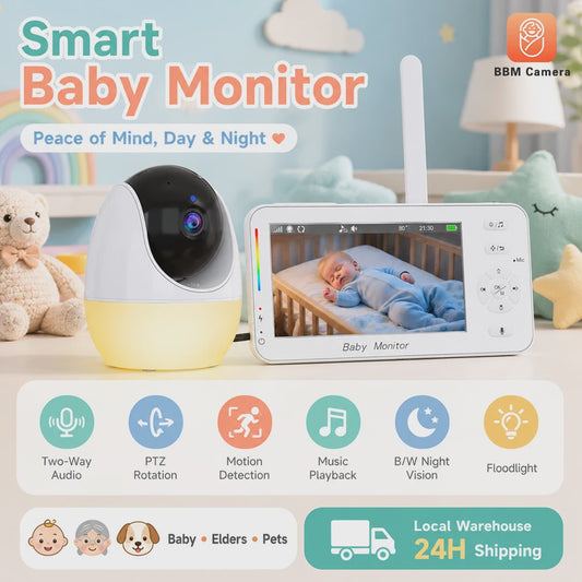 7-inch Babyfoon met Camera: Pan-Tilt-Zoom, Tweeweg Audio, Nachtzicht & Lullabies