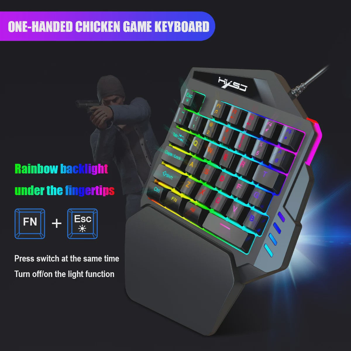 Ergonomisch Eénhandig Gaming Toetsenbord - Compact 35-Key Design met RGB Verlichting en Polssteun