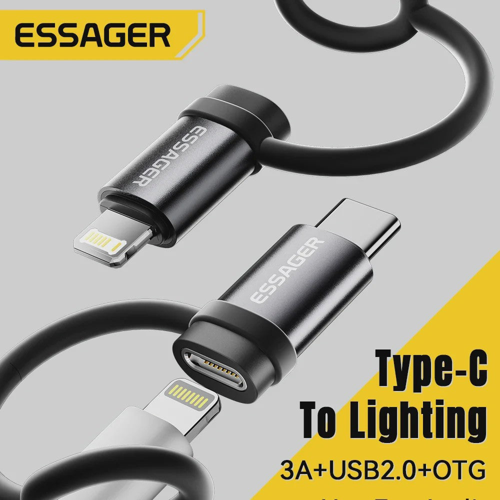 Essager Lighting naar USB-C OTG Adapter - 3A Snelladen & Data voor iPhone/Type-C