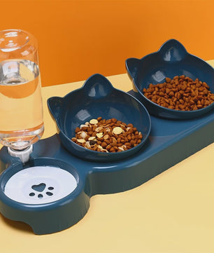 3-in-1 Kattenvoerbak met Waterdispenser en Nekbescherming - Schuin Ontwerp