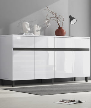 Moderne Hoogglans Sideboardkast met 4 Lades, 2 Deuren en Verstelbare Planken