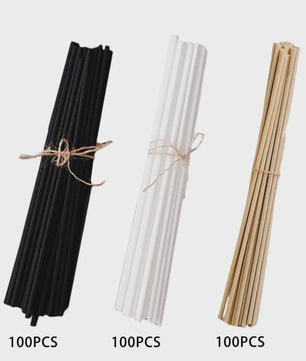 100 Stuks Rietstokjes voor Diffusers - 3mm x 20cm - Zwart, Wit & Naturel