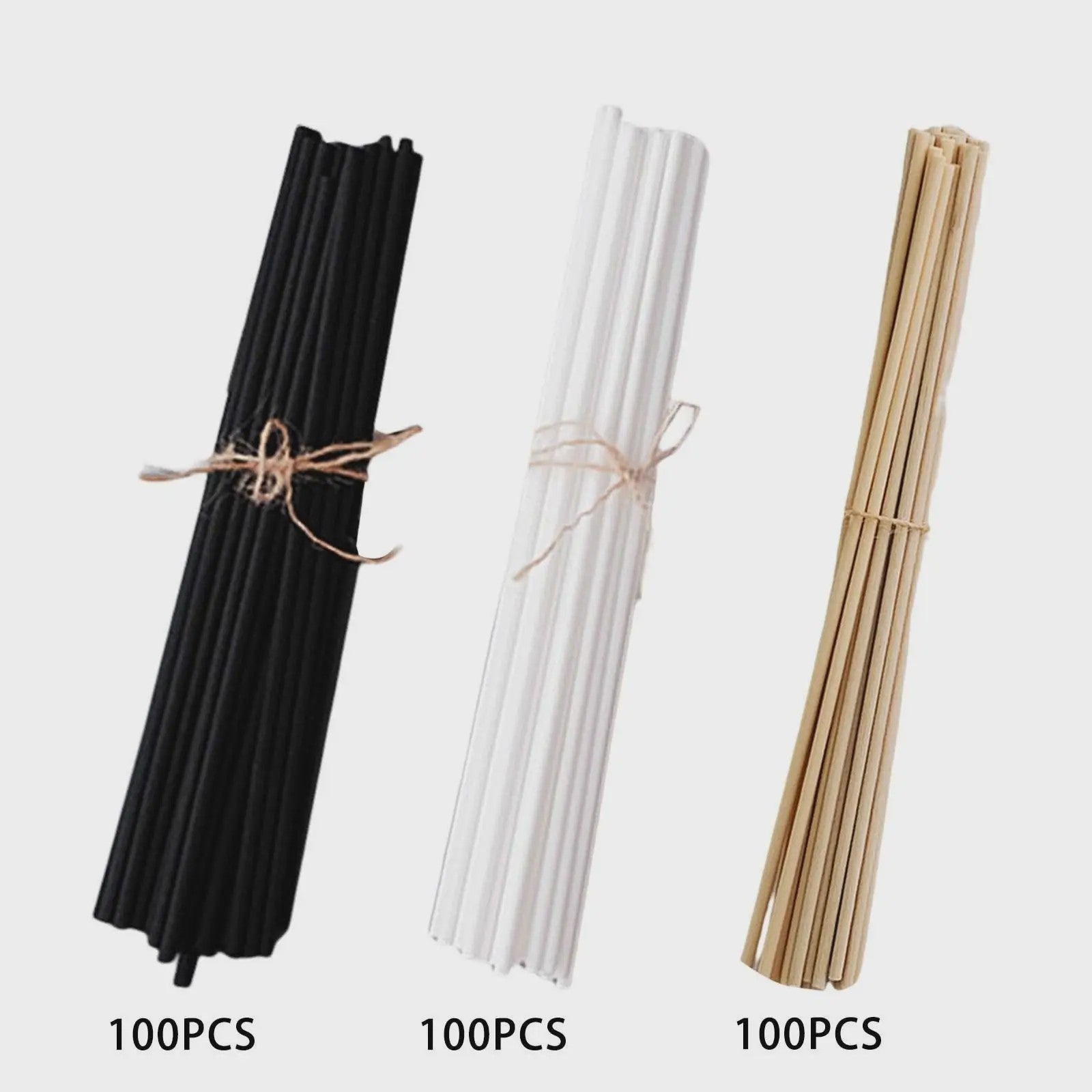 100 Stuks Rietstokjes voor Diffusers - 3mm x 20cm - Zwart, Wit & Naturel