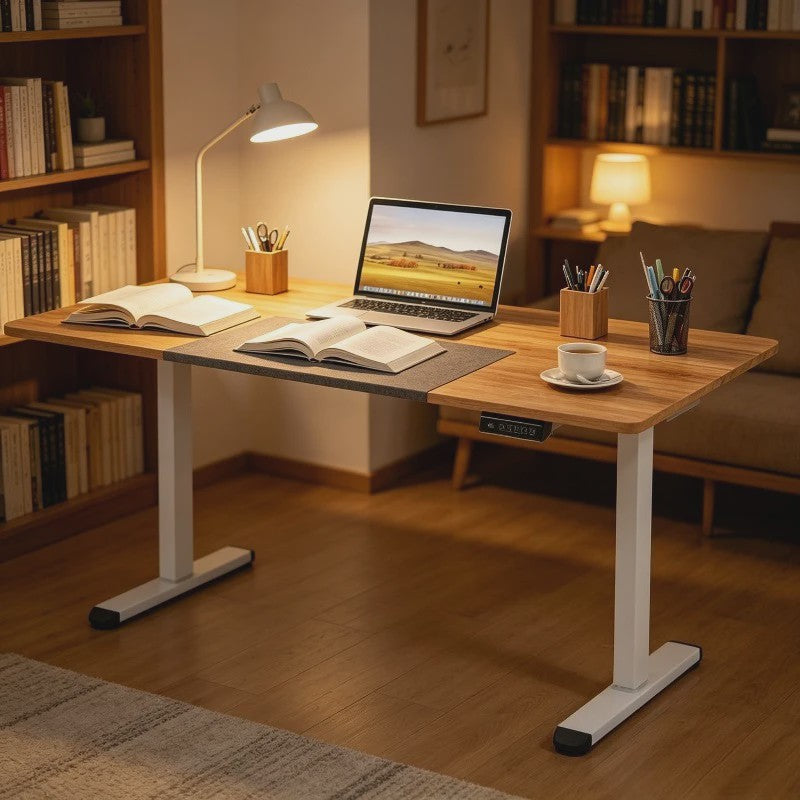 Elektrisch Zit-Sta Bureau 140x70cm Natuurlijk Hout - Ergonomisch Verstelbaar Bureau