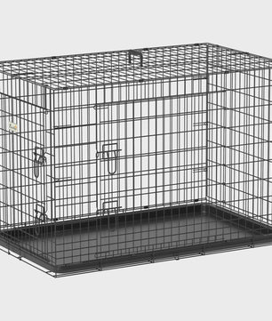 Pawhut Opvouwbare Hondenkennel met 2 Deuren, Verwijderbaar Bakje en Handvat - 92x57x62.5 cm Zwart