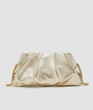Luxe Plissé Avondtas met Gouden Ketting - Clutch & Schoudertas voor Feestelijke Gelegenheden