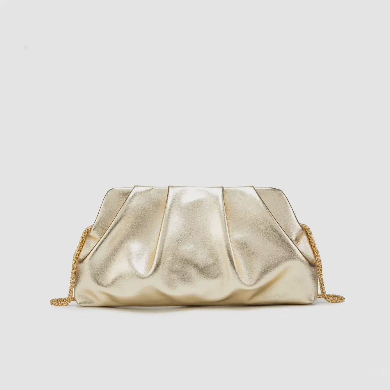 Luxe Plissé Avondtas met Gouden Ketting - Clutch & Schoudertas voor Feestelijke Gelegenheden