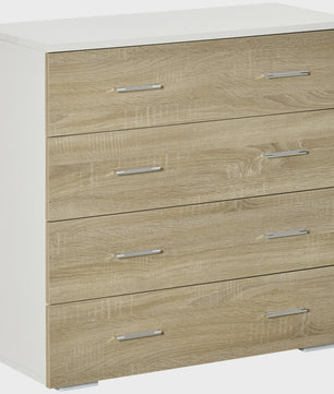 Moderne Commode met 4 Lades - Wit & Houtkleur - 76x35x72 cm