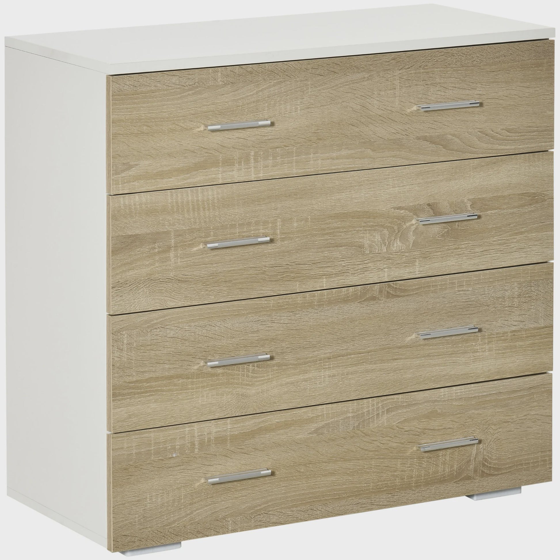 Moderne Commode met 4 Lades - Wit & Houtkleur - 76x35x72 cm