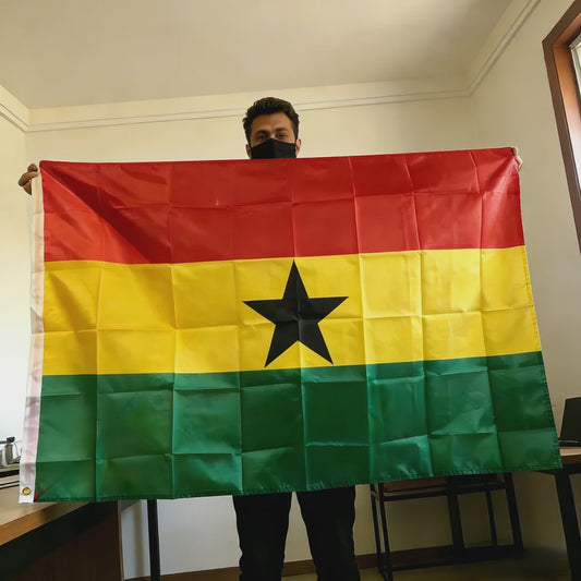 Grote Ghanese Vlag 150x90cm - Duurzaam Polyester, Dubbel Gestikt