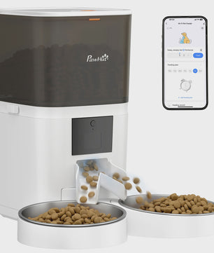 Pawhut Automatische Voerbak 6L met Wifi & App Bediening - Programmeerbaar, 2 Bakken, Spraakopname