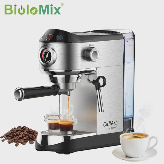 BioloMix Espressomachine 20 Bar RVS met Stoompijpje - Semi-Automatisch
