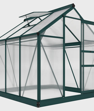 Outsunny Polycarbonaat Tuinkas 190x201 cm UV-bestendig met Dakgoot - Donkergroen